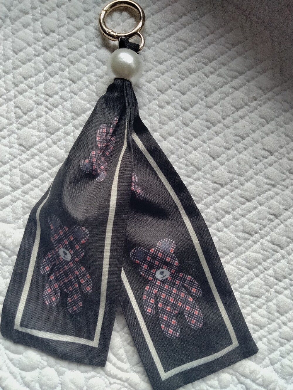 Bag Charm With Red Plaid Bear Detail